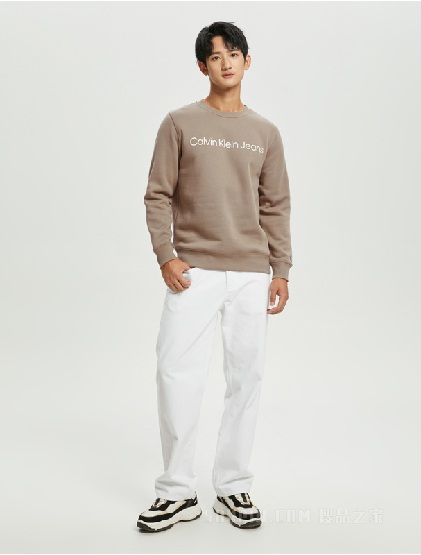 Calvin Klein 22秋冬新款男士时尚圆领印花LOGO加绒套头卫衣J322333
