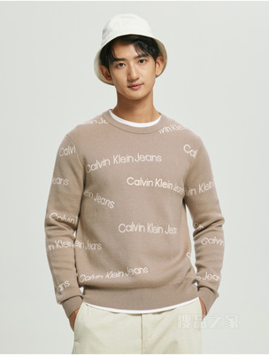Calvin Klein 22秋冬新款男士时尚LOGO提花保暖羊毛毛衣针织衫J322155