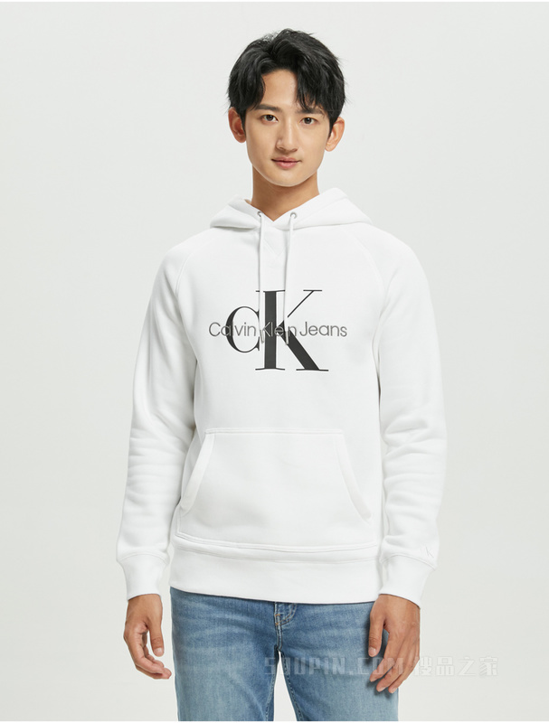 Calvin Klein 22秋冬新款男士时尚刺绣印花LOGO连帽加绒卫衣J322332