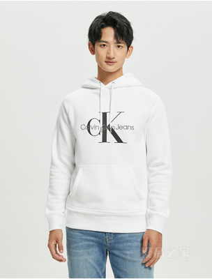 Calvin Klein 22秋冬新款男士时尚刺绣印花LOGO连帽加绒卫衣J322332