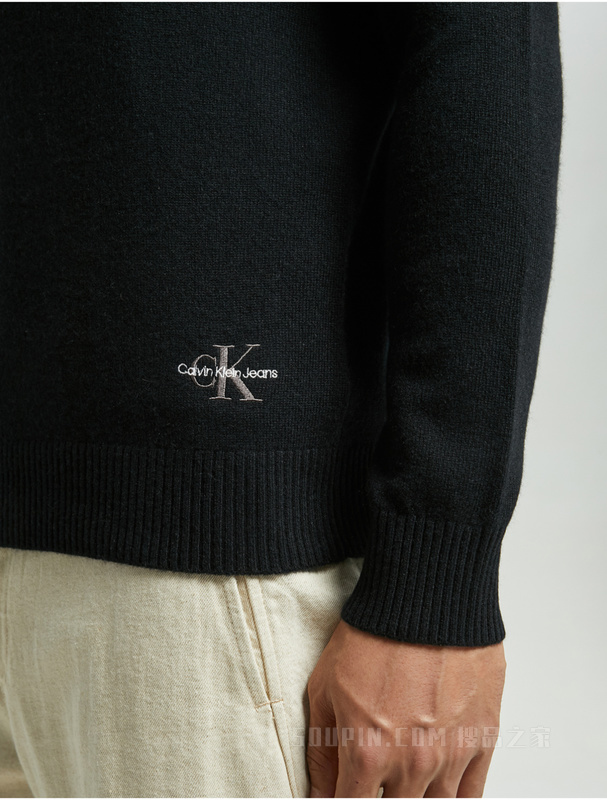 Calvin Klein 22早秋新款男休闲舒适圆领刺绣保暖羊绒衫针织衫毛衣J322157