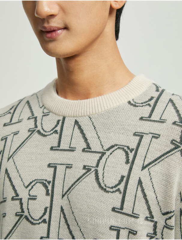 Calvin Klein 22早秋新款男时尚圆领LOGO提花羊毛衫套头针织衫毛衣J322304
