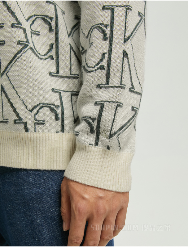 Calvin Klein 22早秋新款男时尚圆领LOGO提花羊毛衫套头针织衫毛衣J322304