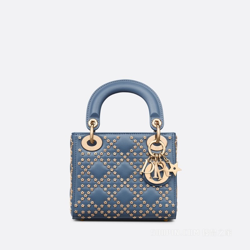 迷你 Lady Dior 手袋 丹宁蓝色羊皮革 Lucky Star 藤格纹图案