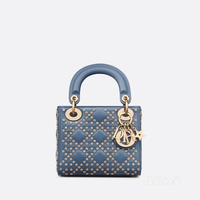 迷你 Lady Dior 手袋 丹宁蓝色羊皮革 Lucky Star 藤格纹图案