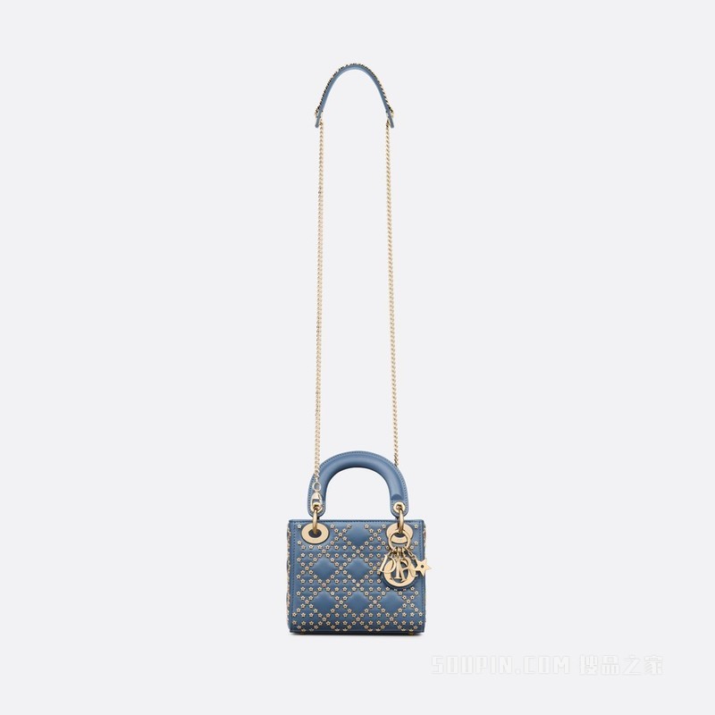 迷你 Lady Dior 手袋 丹宁蓝色羊皮革 Lucky Star 藤格纹图案