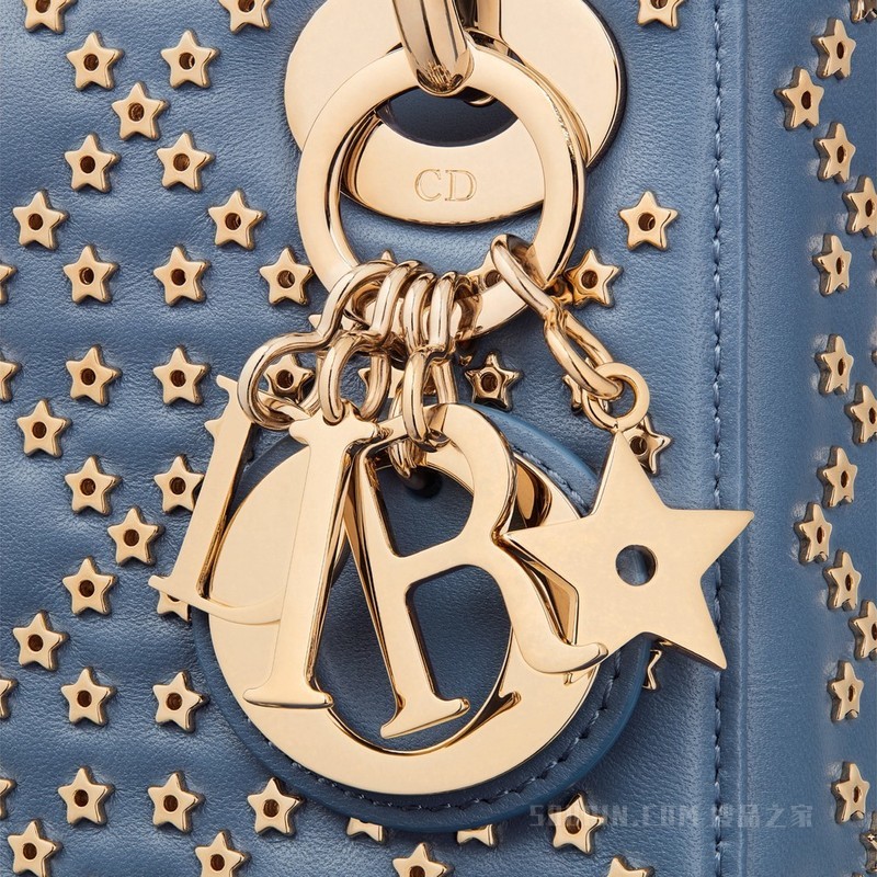 迷你 Lady Dior 手袋 丹宁蓝色羊皮革 Lucky Star 藤格纹图案