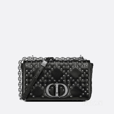 中号 Dior Caro 手袋 黑色羊皮革 Lucky Star 藤格纹图案