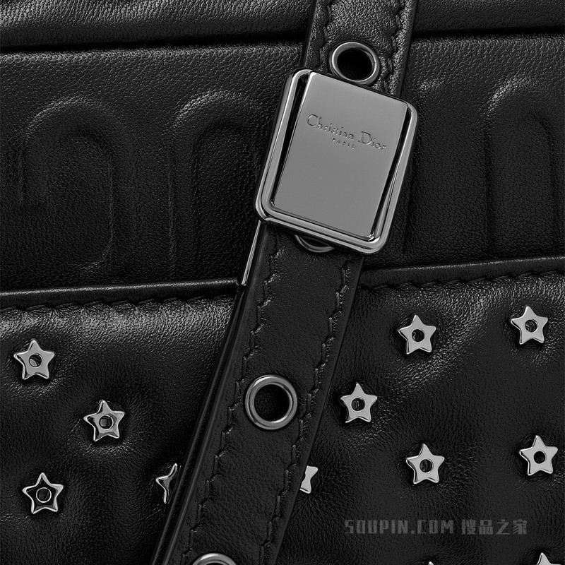 中号 Dior Caro 手袋 黑色羊皮革 Lucky Star 藤格纹图案