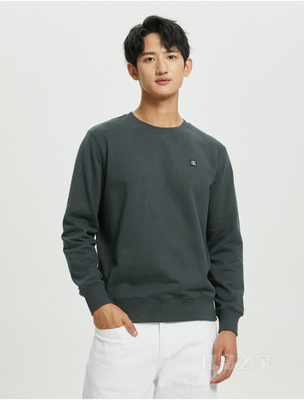 Calvin Klein 22秋冬新款男士休闲圆领纯棉LOGO刺绣方标套头卫衣J320775
