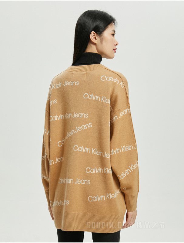 Calvin Klein 22秋冬新款女士休闲LOGO提花纽扣羊毛毛衣针织开衫J219942
