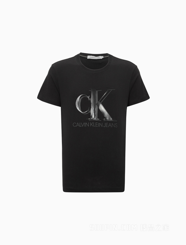Calvin Klein 22春夏新款男士休闲纯棉透气叠影字母印花短袖T恤ZM01923