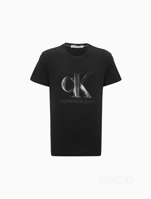 Calvin Klein 22春夏新款男士休闲纯棉透气叠影字母印花短袖T恤ZM01923