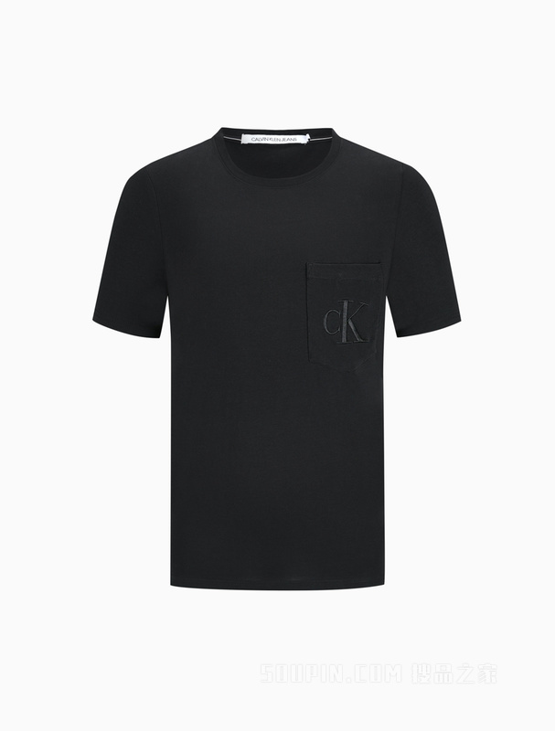 Calvin Klein 22春季新款男士休闲圆领顺色刺绣LOGO透气短袖T恤ZM01891