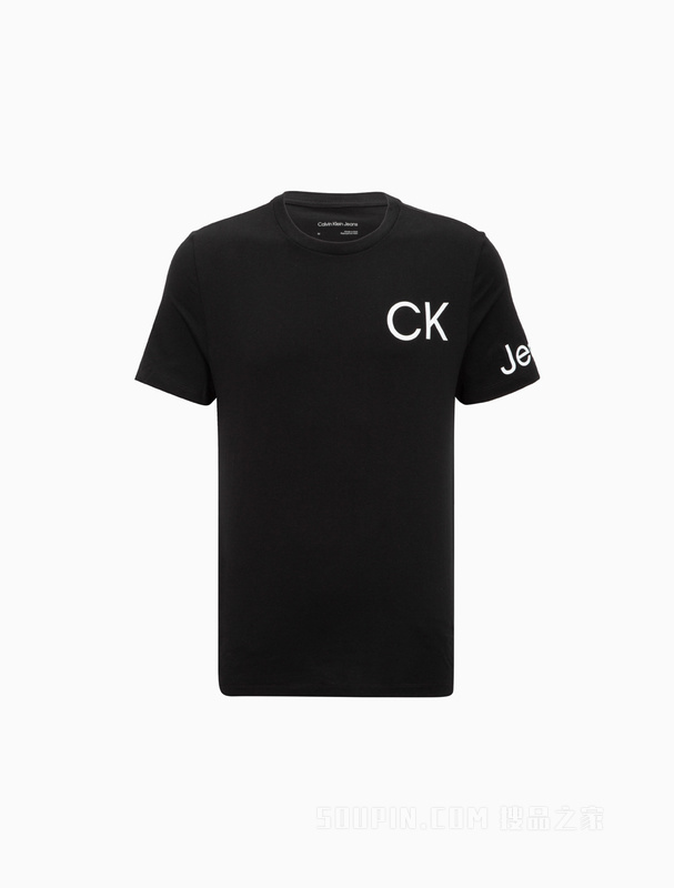 Calvin Klein 22春夏男士休闲简约纯棉圆领印花吸汗透气短袖T恤40DC821
