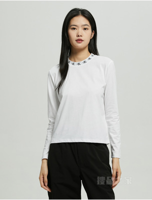 Calvin Klein 22秋冬新款女士时尚循环LOGO提花纯棉透气长袖T恤J220881