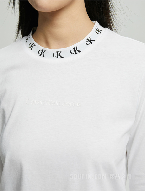 Calvin Klein 22秋冬新款女士时尚循环LOGO提花纯棉透气长袖T恤J220881