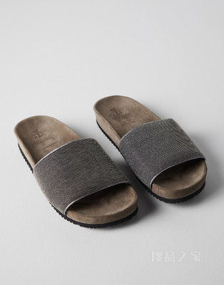 装饰镶珠的拖鞋 金银线麂皮精致凉拖鞋
