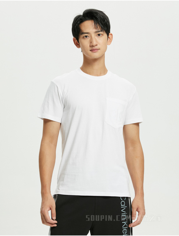 Calvin Klein 22春季新款男士休闲圆领顺色刺绣LOGO透气短袖T恤ZM01891