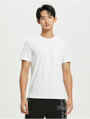 Calvin Klein 22春季新款男士休闲圆领顺色刺绣LOGO透气短袖T恤ZM01891