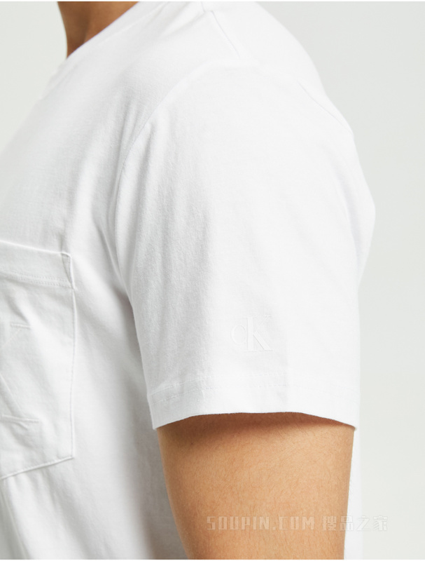 Calvin Klein 22春季新款男士休闲圆领顺色刺绣LOGO透气短袖T恤ZM01891