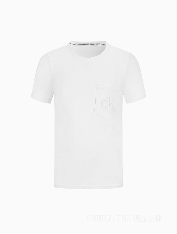 Calvin Klein 22春季新款男士休闲圆领顺色刺绣LOGO透气短袖T恤ZM01891