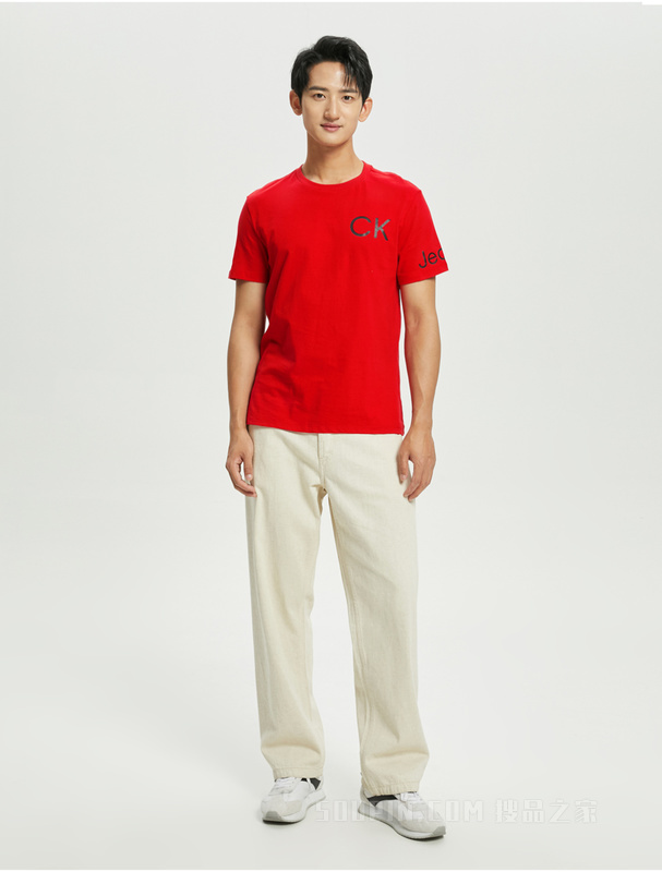 Calvin Klein 22春夏男士休闲简约纯棉圆领印花吸汗透气短袖T恤40DC821