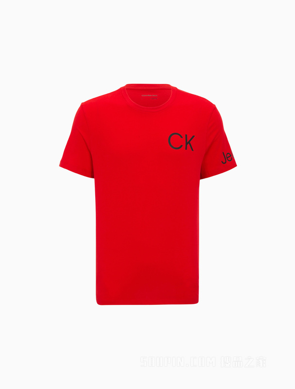 Calvin Klein 22春夏男士休闲简约纯棉圆领印花吸汗透气短袖T恤40DC821