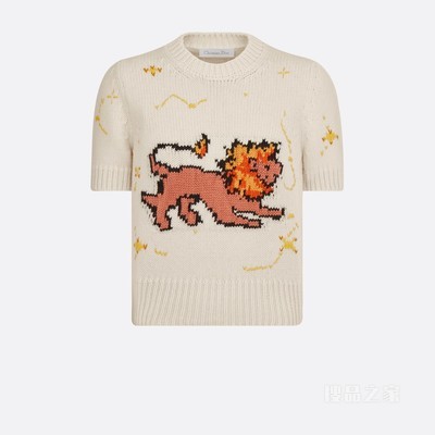 短袖针织衫 灰色羊毛和山羊绒混纺针织面料 Dior Pixel Zodiac 图案
