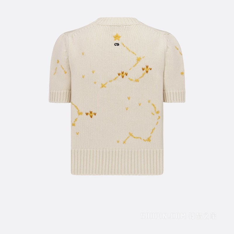 短袖针织衫 灰色羊毛和山羊绒混纺针织面料 Dior Pixel Zodiac 图案