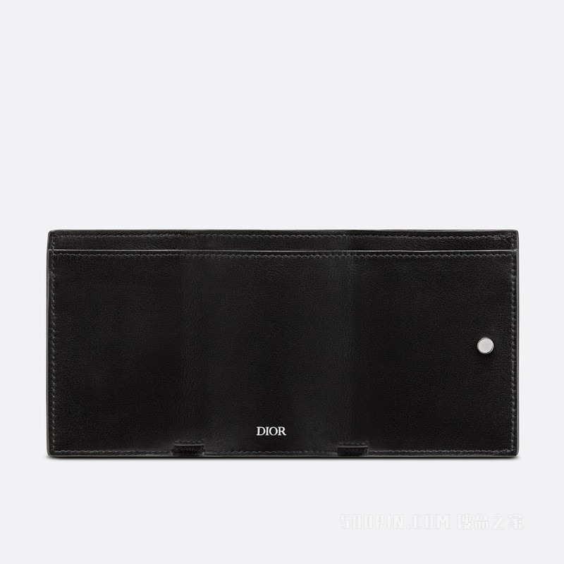 三折钱包 黑色粒面牛皮革“CD Icon”标志