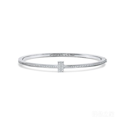 Tiffany T 系列 18K 白金镶钻铰链线圈手镯，大号。