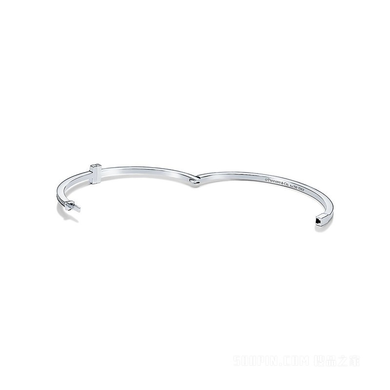 Tiffany T 系列 18K 白金镶钻铰链线圈手镯，大号。