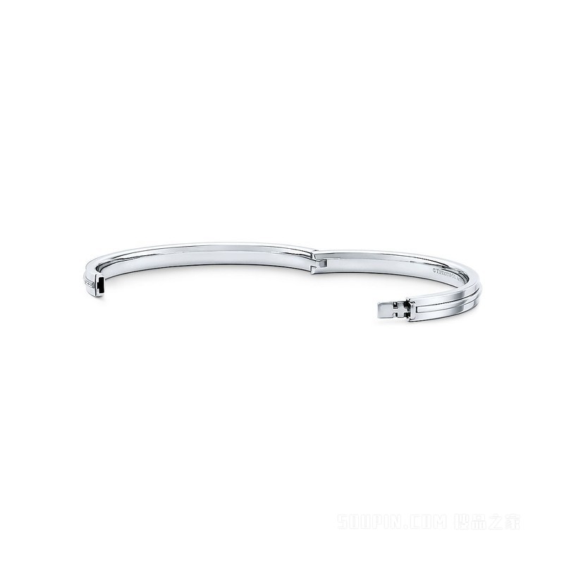 Tiffany T 系列 18K 白金镶钻铰链手镯，大号。