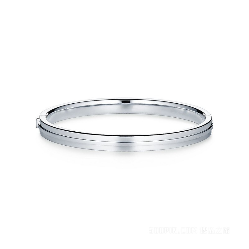 Tiffany T 系列 18K 白金镶钻铰链手镯，大号。