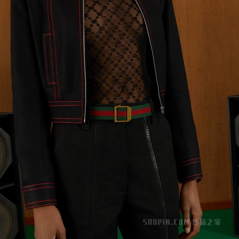 饰长方形搭扣织带腰带 红绿织带