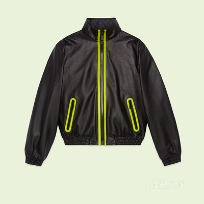 双面皮革飞行员夹克 黑色和荧光黄