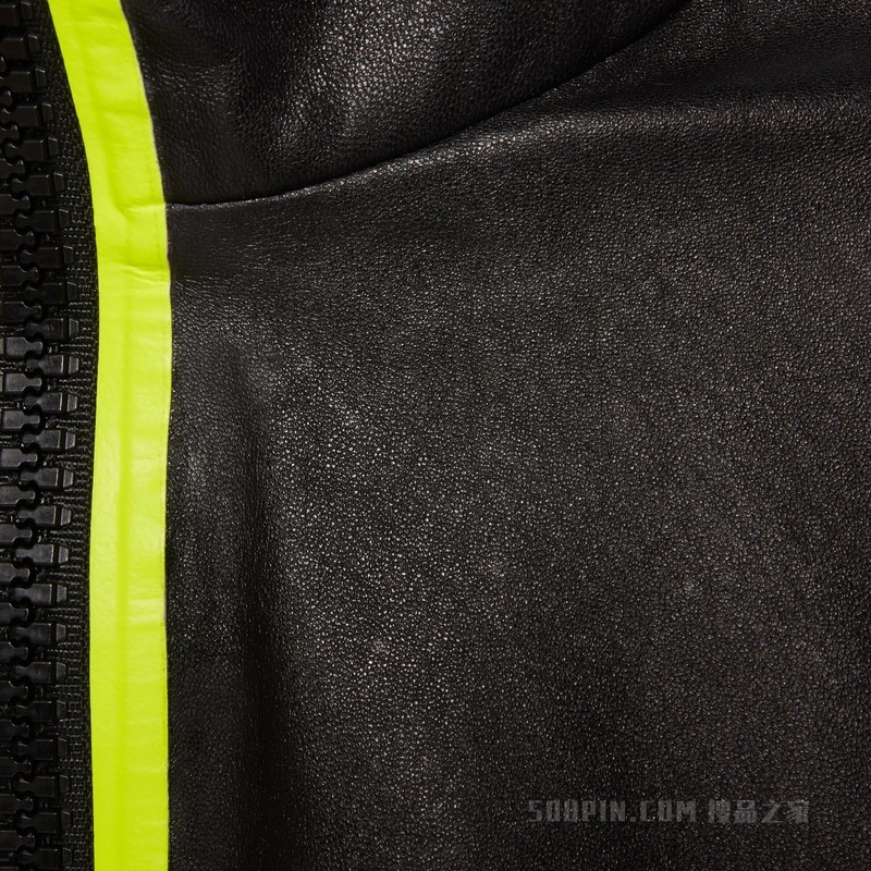 双面皮革飞行员夹克 黑色和荧光黄