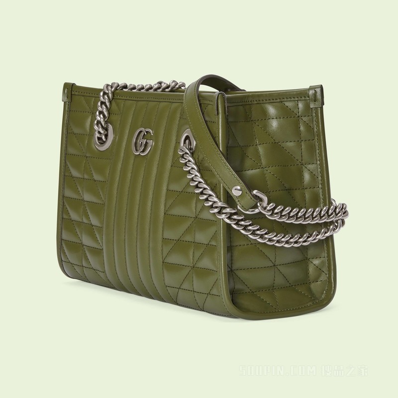 【gucci/古驰】gg marmont系列小号绗缝托特包 森林绿皮革 681483 um