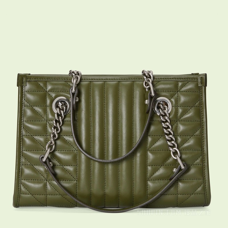 【gucci/古驰】gg marmont系列小号绗缝托特包 森林绿皮革 681483 um