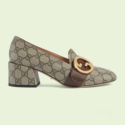 Gucci Blondie系列女士浅口鞋 米色和乌木色Supreme帆布