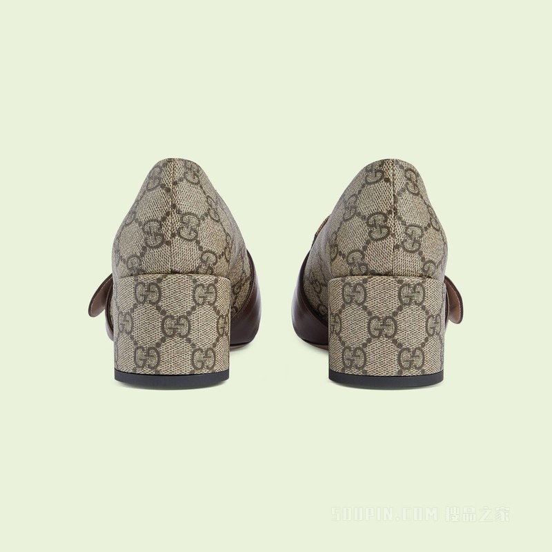 Gucci Blondie系列女士浅口鞋 米色和乌木色Supreme帆布