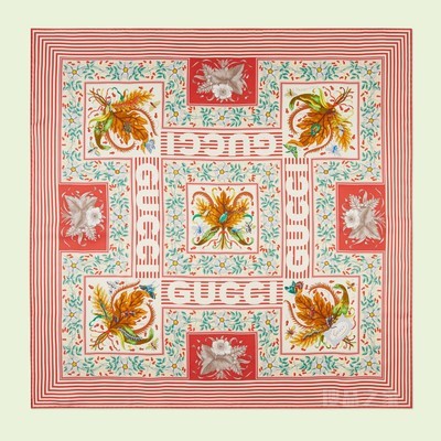 Gucci花卉印花真丝围巾 红色