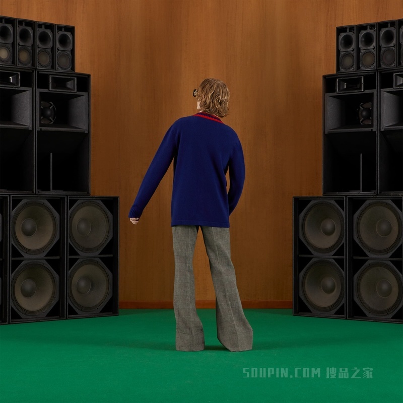 Gucci小猫嵌花羊毛开衫 蓝色