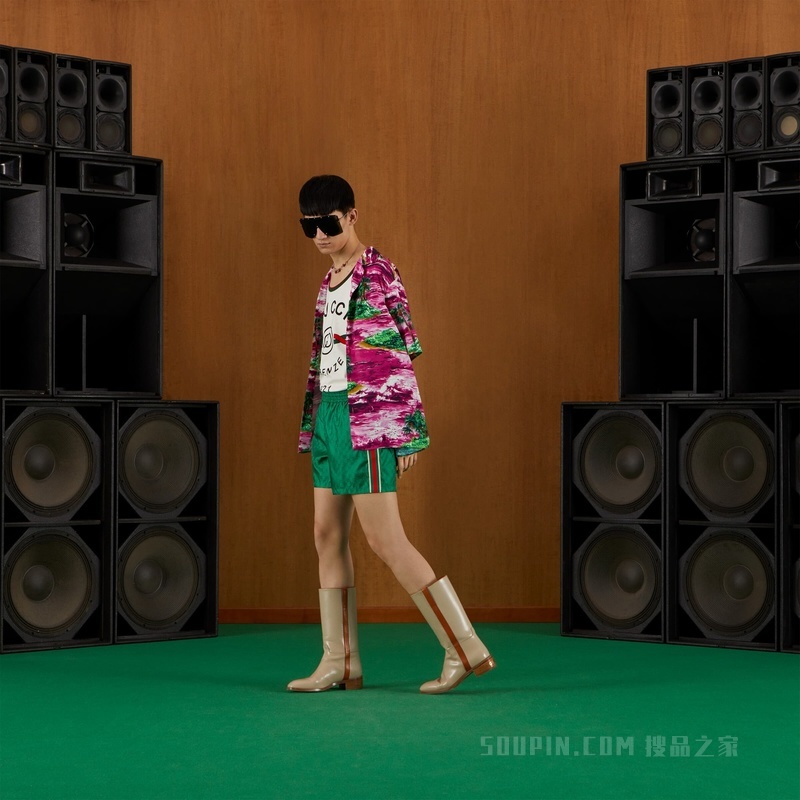 GG提花尼龙游泳裤 绿色