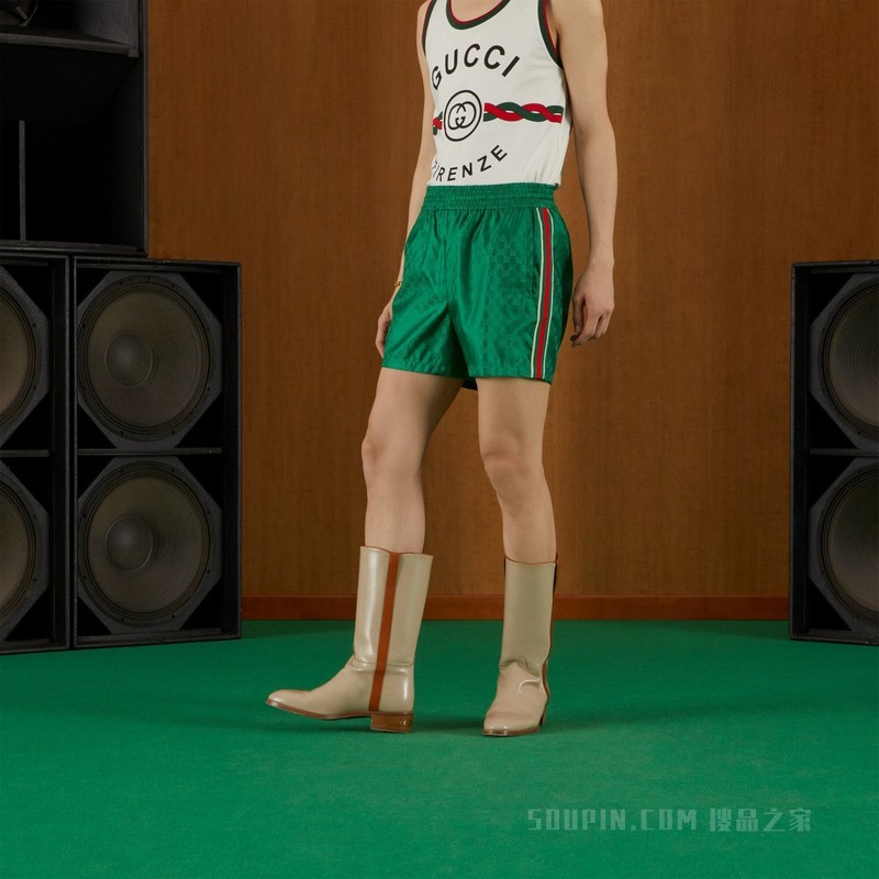 GG提花尼龙游泳裤 绿色