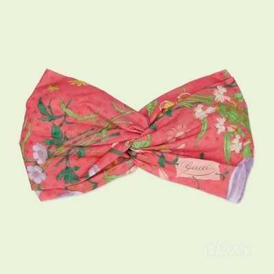 花卉印花真丝发带 紫红色