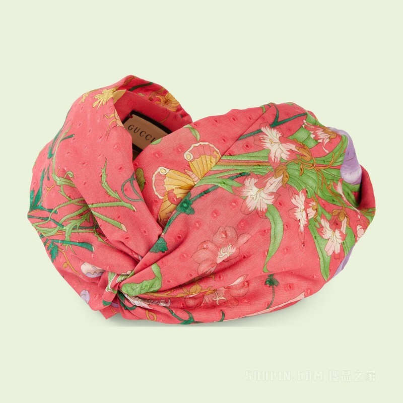 花卉印花真丝发带 紫红色