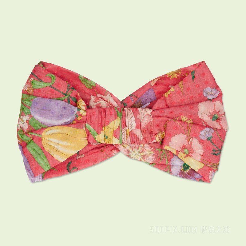 花卉印花真丝发带 紫红色