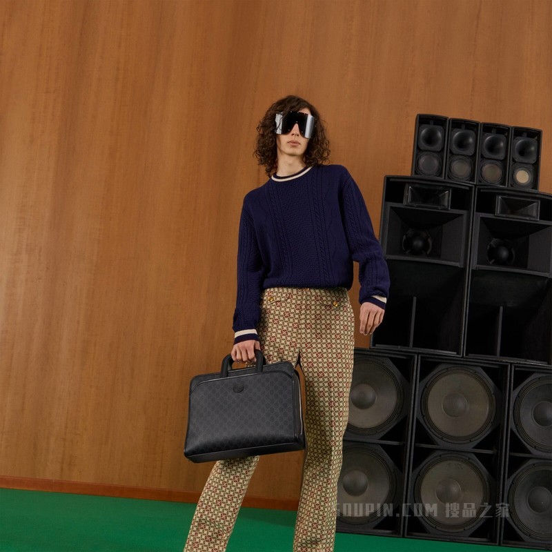 互扣式双G公文包 黑色Supreme帆布